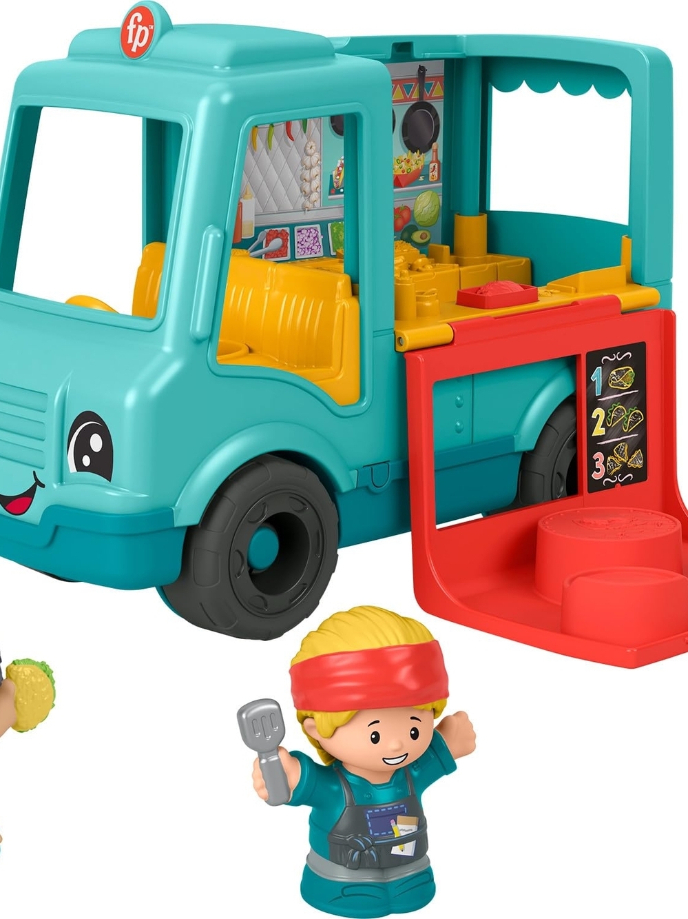 Fisher-Price Teal and Yellow Play Food Truck with Red Serving Door